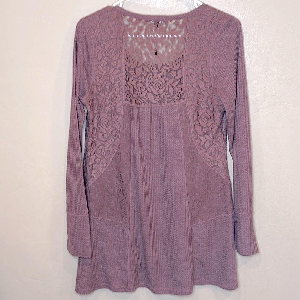 NWT Long sleeve waffle knit with lace trim Dusty Rose Womens Sz M $68 - Picture 4 of 12